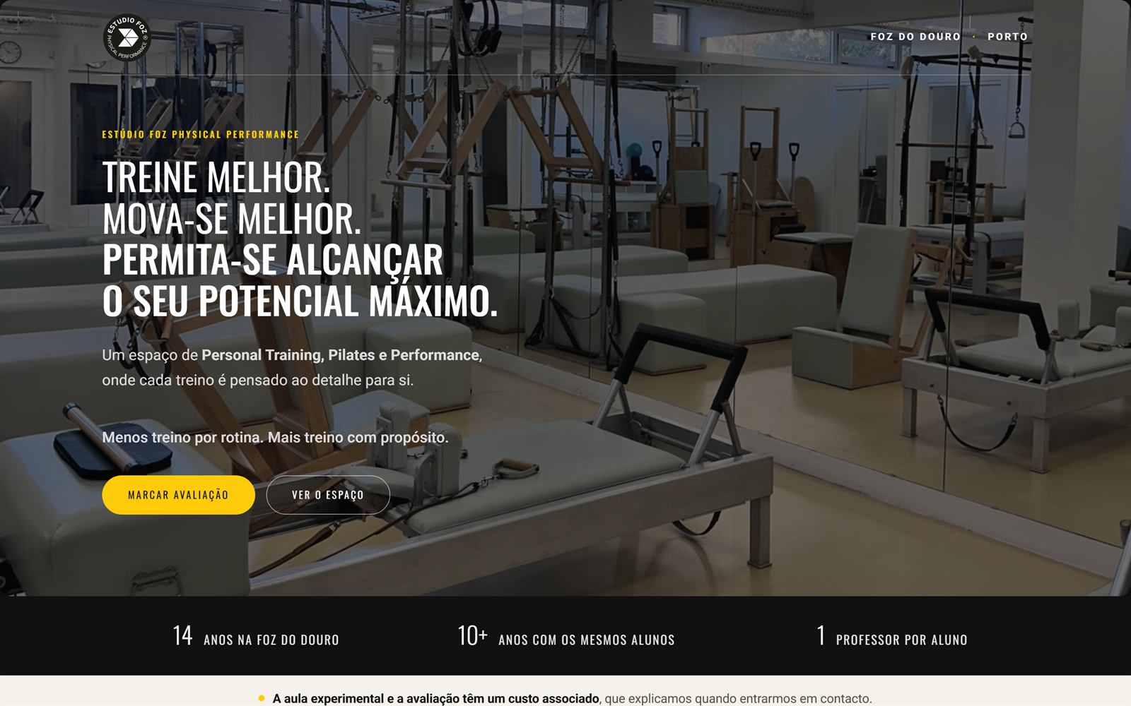 Landing page do Estúdio Foz Physical Performance