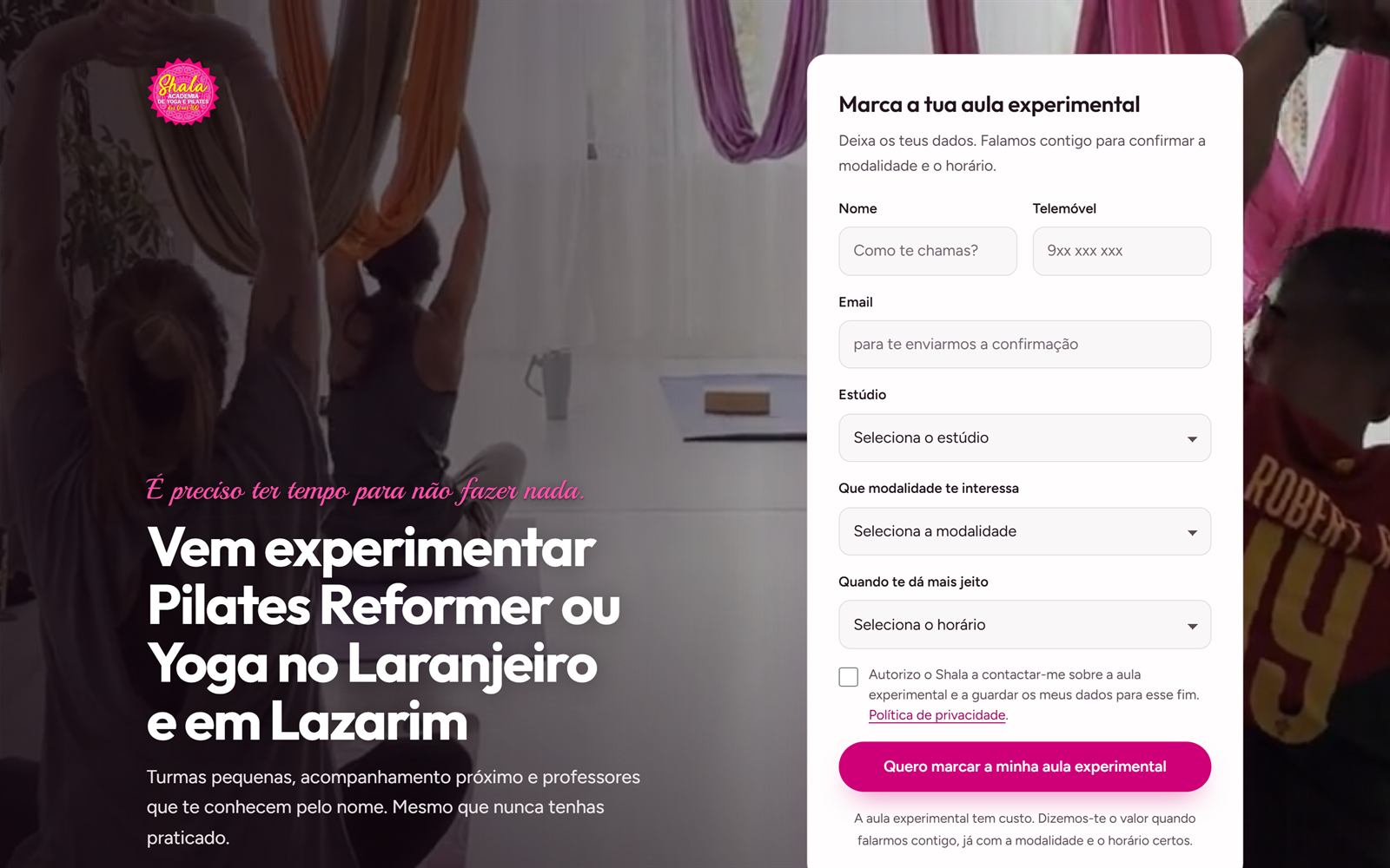 Landing page da Shala Academia